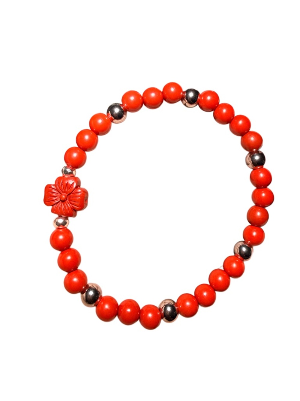 Cinnabar Bracelet 6mm – Red w/ Stainless Steel Spacers
